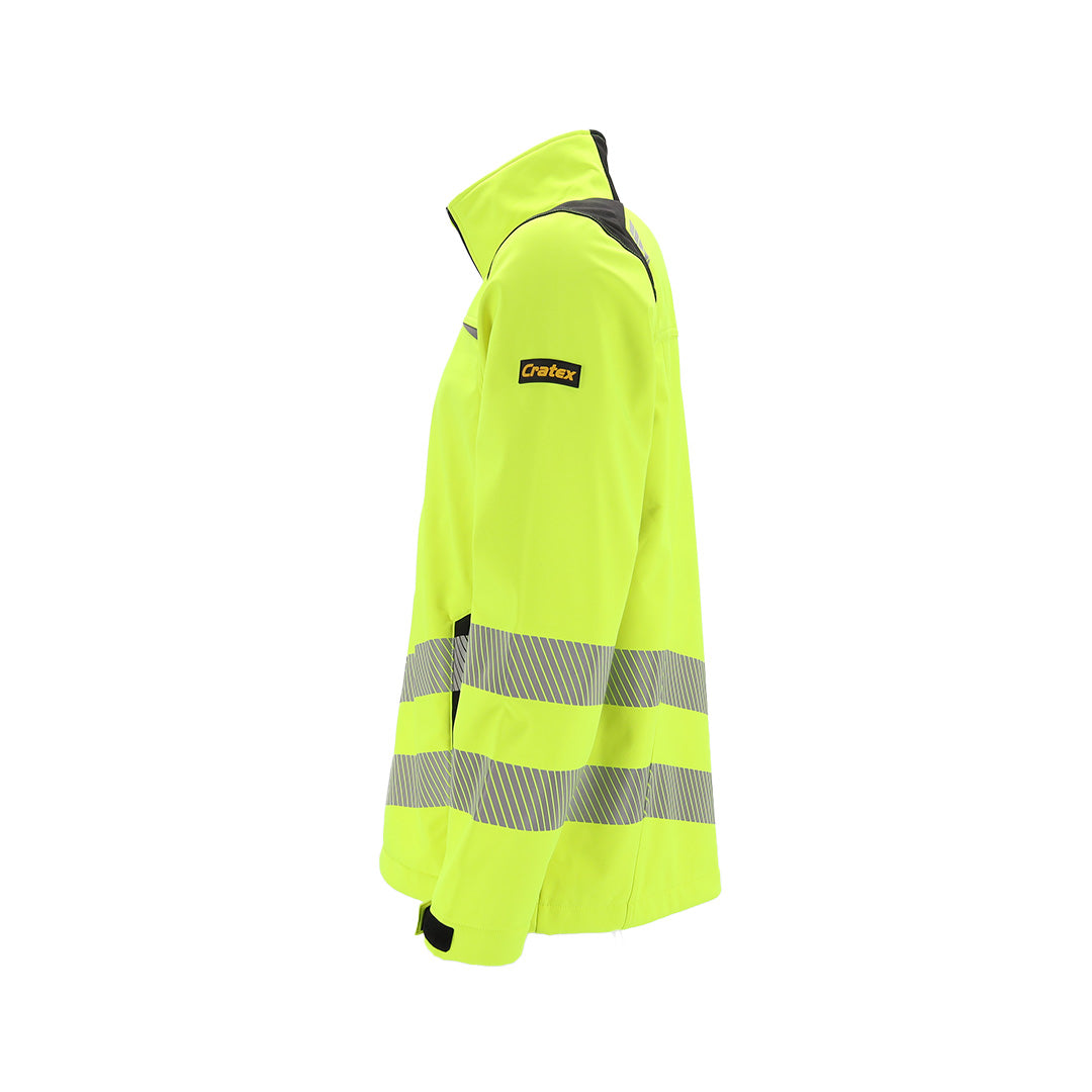 Fluorescerend gele jas met kraag met Cratex logo op linkermouw