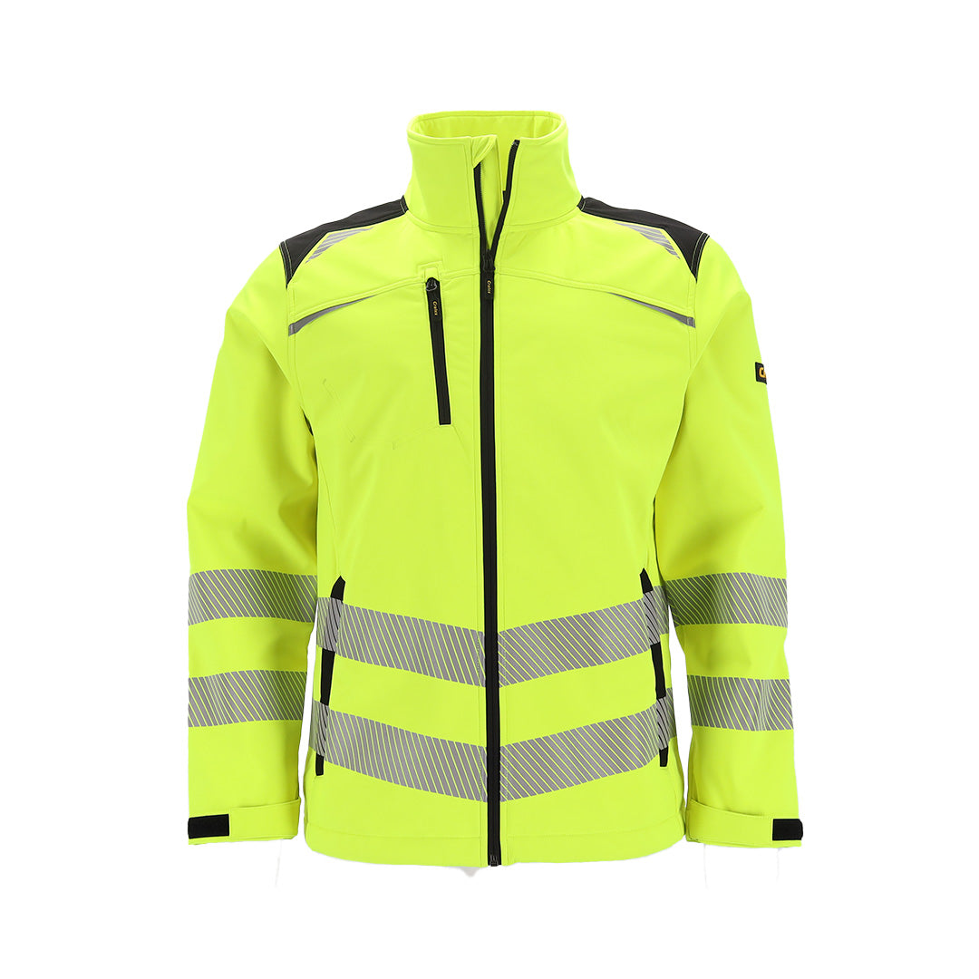 Fluorescerend gele jas met kraag met Cratex logo op linkermouw