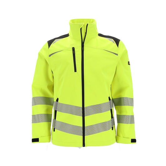 Fluorescerend gele jas met kraag met Cratex logo op linkermouw