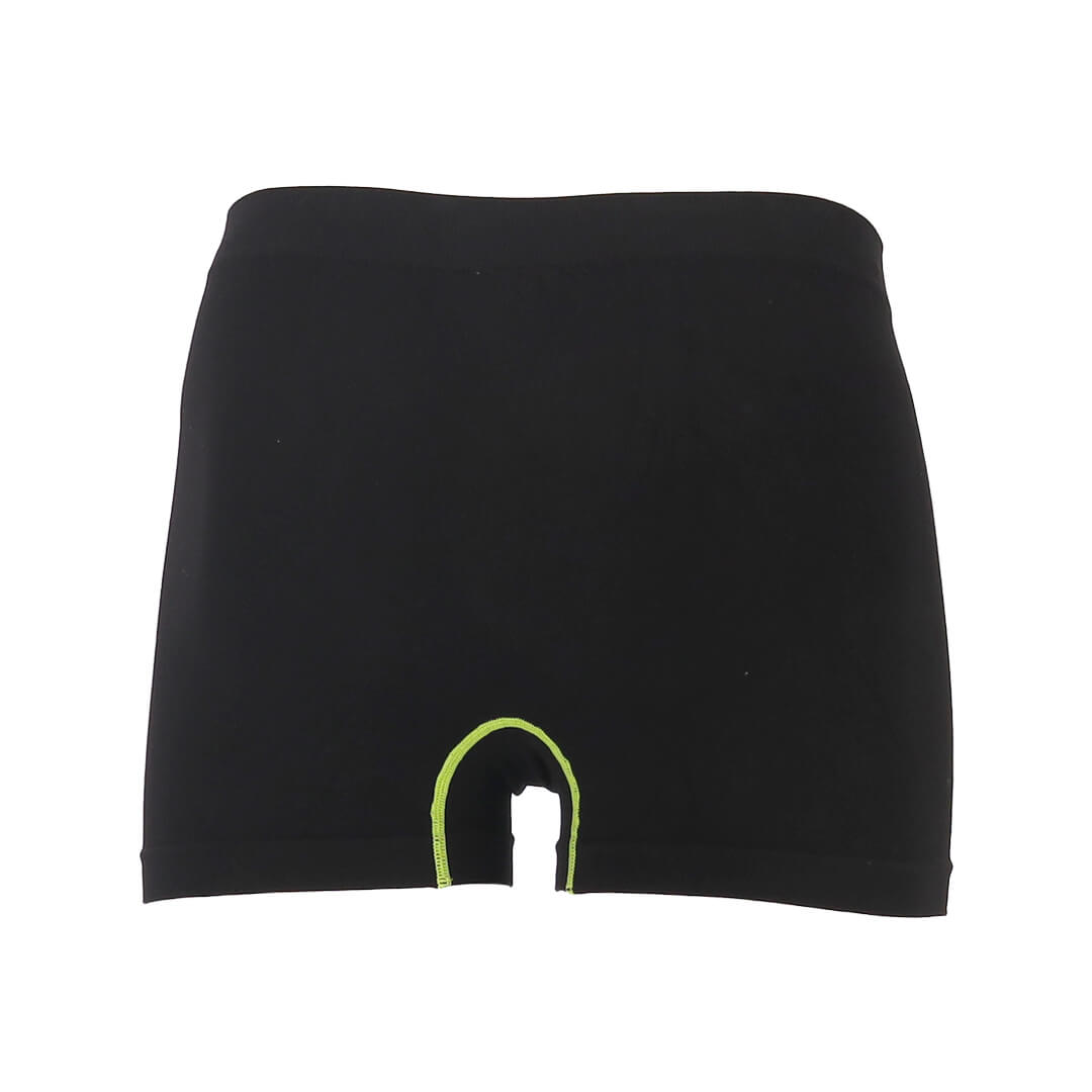 Achterkant van zwarte boxershort van het merk Cratex pro line met gele details. De boxershort is van bamboe-vezel