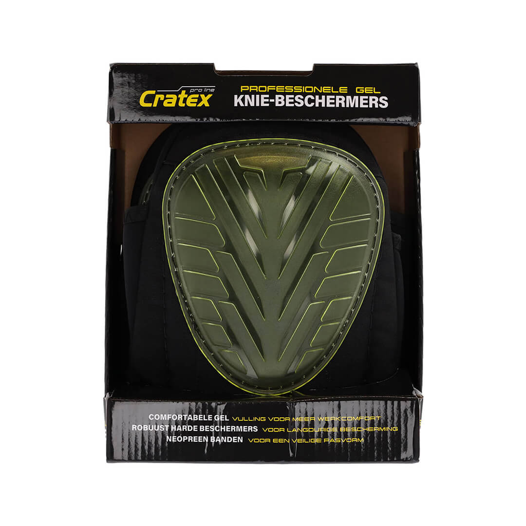 Cratex pro line Gel Kniebeschermers in de oorspronkelijke verpakking met het Cratex pro line logo