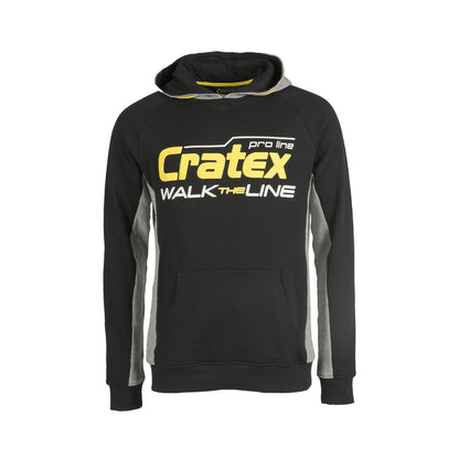 Zwart-grijze hoodie Lausanne van Cratex pro line met de tekst 'Cratex pro line Walk The Line' op de voorkant