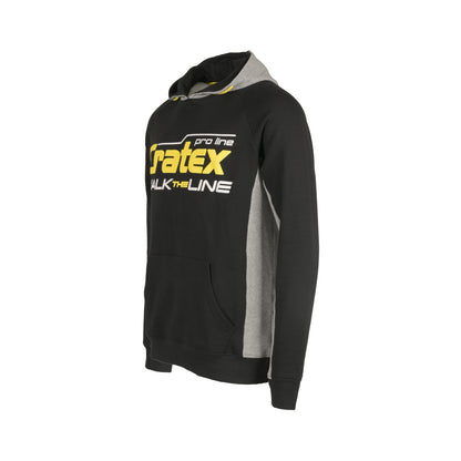 Zwart-grijze hoodie van Cratex pro line, schuin van de andere zijkant gezien, met de tekst 'Cratex pro line Walk The Line'