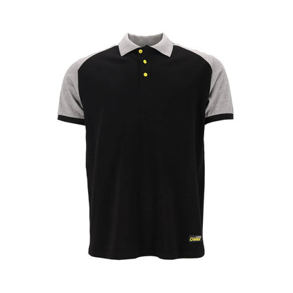 Zwart-grijs poloshirt Bern van het merk Cratex pro line met gele knopen en het logo onderaan de voorkant