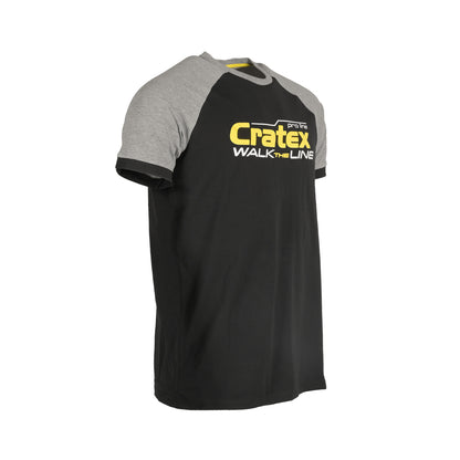 Zwart-grijs T-shirt Geneve van Cratex pro line met de tekst 'Cratex pro line Walk The Line' op de voorkant rechts